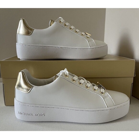 New Michael Kors Poppy Lace up faux leather sneakers size 5 Optick White - Picture 5 of 7